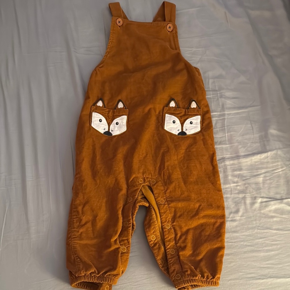 Mini Boden Corduroy Fox Pocket Kids Dungarees- Brown, size 12-18 m
